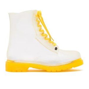 NWOT G-Six Workshop Translucent Ginny Yellow Fluorescent Sole Rain boots